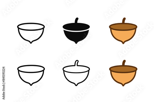 Acorn Cap Icons. Acorn cap used as miniature vessel with delicate rim, simple minimal vector icon, first in line style with thin