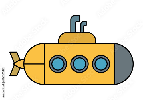 Submarino amarillo en fondo blanco