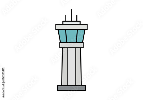 Torre de control aeroportuaria en fondo blanco