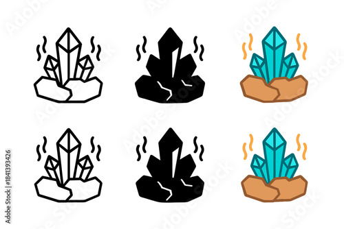 Quartz Crystal Icon Series. Rock fissure with quartz crystals and animated pulse lines, simple minimal vector icon, first in line