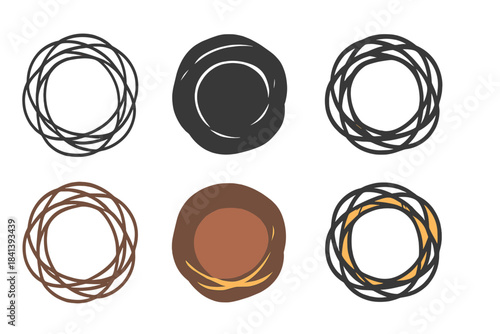 Iron Filament Nest Icon. Circular nest made entirely of intertwined iron filaments, clean minimal vector icon, first in line style