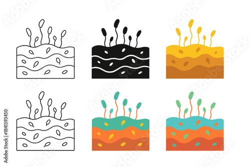 Microbial Mat Illustration. Layered microbial mat documenting archaeal colony expansion, abstract minimal vector illustration,