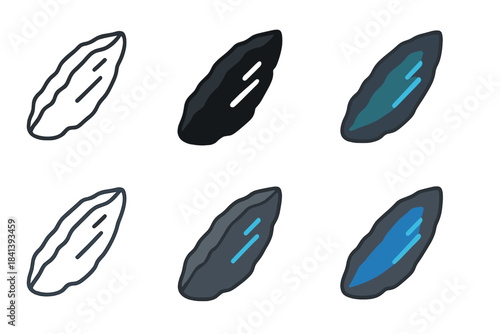 Obsidian Blade Reflections. Obsidian blade angled to catch rain reflections and shimmer, clean minimal vector icon, first in line