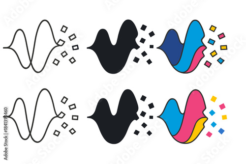 Quantum Decoherence Fragments. Wavefunction fragments illustrating quantum decoherence, abstract minimalist vector illustration,