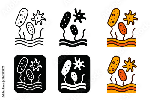 Volcanic Microbial Colony. Microbial colony thriving in volcanic vent environment, simplified structures showing heat-resistant