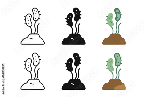Microbial Iconography. Minimal icon of microbial structures anchored to rock in high-pressure thermal vent, simplified biological
