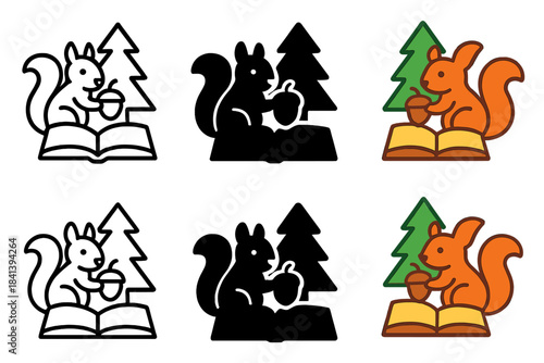 Squirrel Acorn Learning. Squirrel Acorn Book, clean geometric composition blending forest energy with learning and creativity,