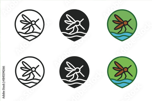 Minimalist Mosquito Emblem. Mosquito Swamp Needle, minimalist nature emblem symbolizing precision, survival, and fluid motion,