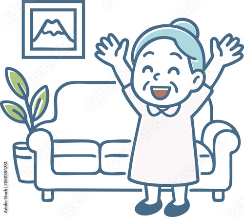 両手を挙げて万歳するシニア女性
Senior woman raising both hands in a cheer