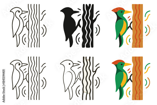 Woodpecker Rhythmic Symphony. Woodpecker Tree Rhythm, abstract woodland harmony combining tapping energy and organic structure,