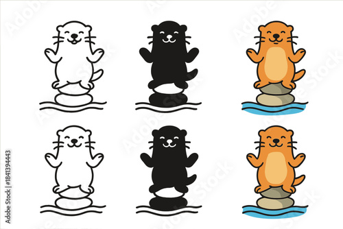 Otter River Emblem. Otter River Stone, minimalist river emblem symbolizing joy, balance, and natural curiosity, first in line