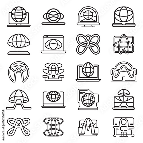 Modern metaverse workplace icon pack for digital collaboration and virtual environments isolated on white background