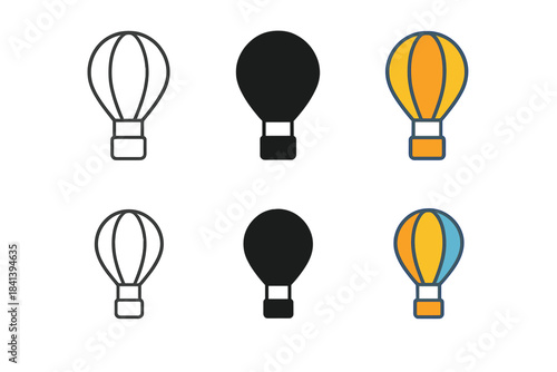 Hot Air Balloon Journey. Balloon Sky Basket, uplifting aerial icon showing a hot air balloon floating with a small basket beneath