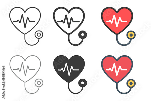 Heart-Shaped Stethoscope Art. Stethoscope forming heart shape with soundwave line through center, soft pulse rhythm, first in line