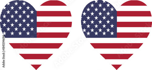 Vector graphic featuring two hearts shaped like the American flag, symbolizing patriotic love, national unity, and appreciation for the United States of America on a clean white background.