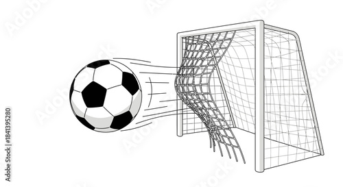 Soccer Ball Scoring Goal Illustration with Motion Lines.