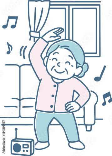 ラジオ体操やストレッチを楽しむシニア女性
Senior women enjoying radio exercises and stretching