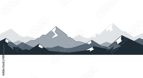 Minimalist panoramic view of a majestic mountain range illustration.