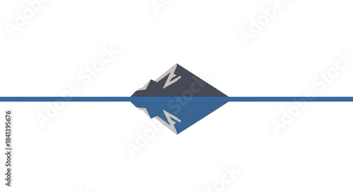 Minimalist Iceberg Reflection on Calm Water Surface.