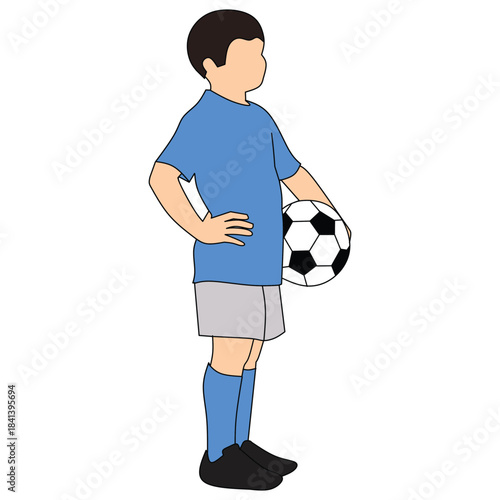 Soccer Kid Clipart – Cartoon Child Holding Ball in Blue Shirt and Gray Shorts