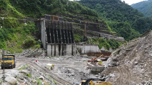 4K Drone Flyover of Arun III Hydro Power Plant Construction Zone in Sankhuwasabha District Nepal - Building Future Energy Infrastructure and Mega Engineering Projects