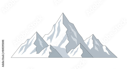 Stylized illustration of a majestic snow capped mountain range.