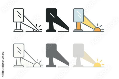 Mirrored Light Styles. Mirror beam flashing bright light toward horizon first in line style with thin outline, second in solid
