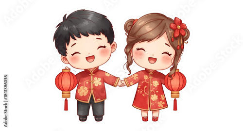 boy and girl with lanterns 