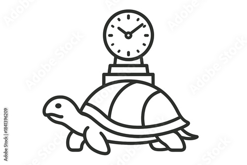 Turtle Monument Timepiece. Line style vector icons of shelled monument timepiece: calm turtle form, shell curve line, ancient