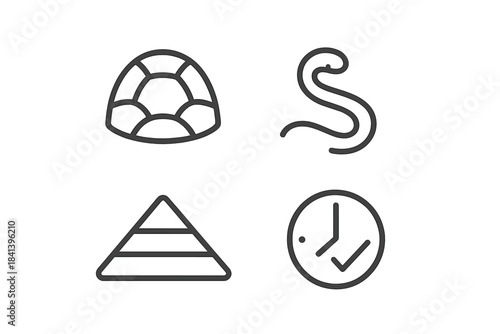Reptilian Timeform Icons. Line style vector icons of reptilian mound timeform: reptile shell shape, slow curve tail, mound-like