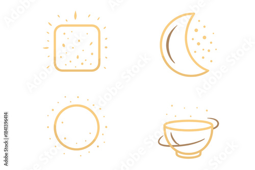 Luminous Orb Enclosure. Icons for: sparks gathering around a transparent shape, tiny lights clustering near curved glass, warm