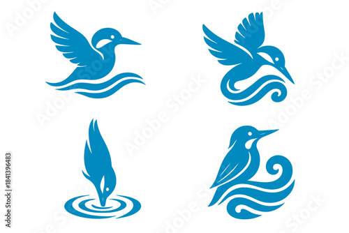 Kingfisher's Flowing Harmony. Icons for: motion tying wing, stream, and plunge, swift rhythm uniting bird and current, flowing