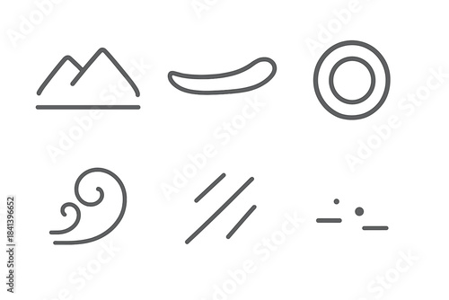 Vector Skateboard Icon Set. Line vector icons of Parkline Board Wheel: parkline ridge, board arc, wheel ring, dust curl, motion