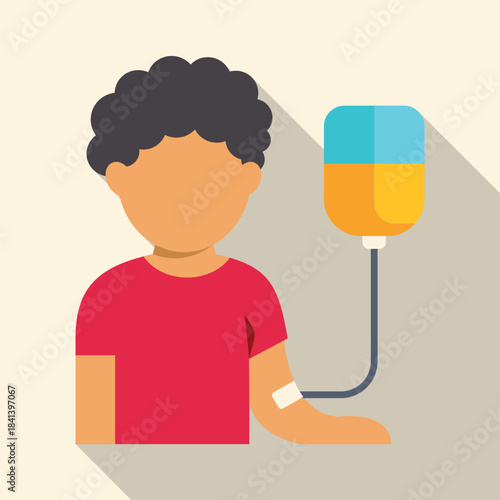 Person with an iv drip receiving medication or a blood transfusion in a hospital setting