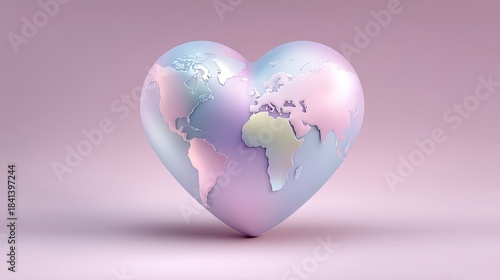 Wallpaper Mural Heart Shaped Globe on Soft Pastel Background Illustrating Global Unity and Connection with World Map Features in Modern Artistic Style Torontodigital.ca