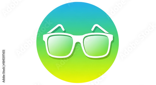 White nerd glasses icon on blue green gradient circle background isolated on transparent background