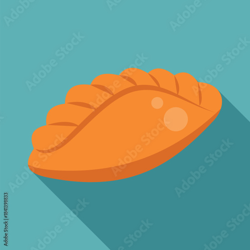 Empanada pastry with crimped edge and long shadow, representing baked food