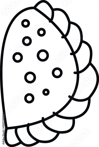 Empanada or dumpling icon drawing with black outline on white background
