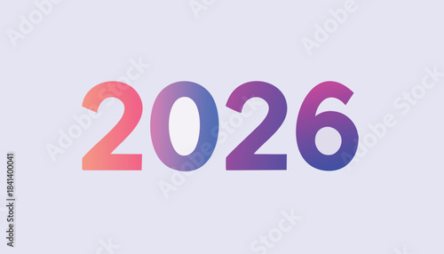 Vibrant gradient typography displaying the year 2026 against a soft lavender background perfect for new year celebrations or future planning graphics