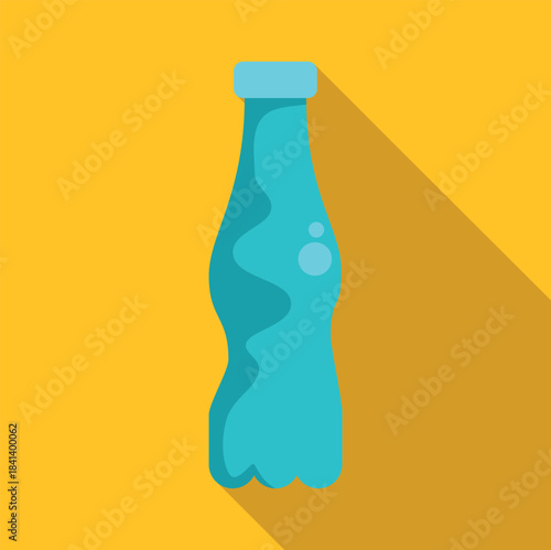 Blue plastic bottle holding a refreshing beverage in a simple flat design style