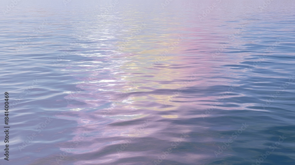 Naklejka premium Serene Water Surface with Gentle Waves Reflecting Soft Colors of Sunset in Calm Waters for Tranquil Nature and Relaxation Themes