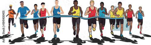vector of people running to reach the finish line