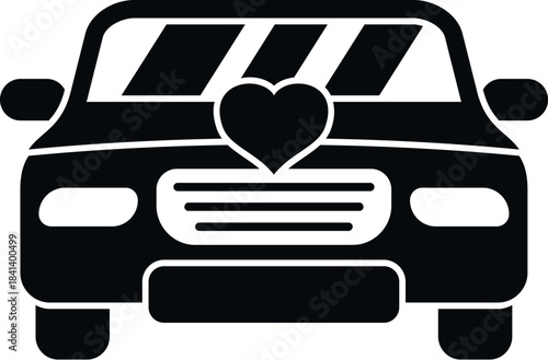 Wedding car decorated with a heart symbolizing marriage and romance