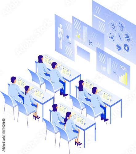 医学研修を受ける医師たちのデジタル学習シーン