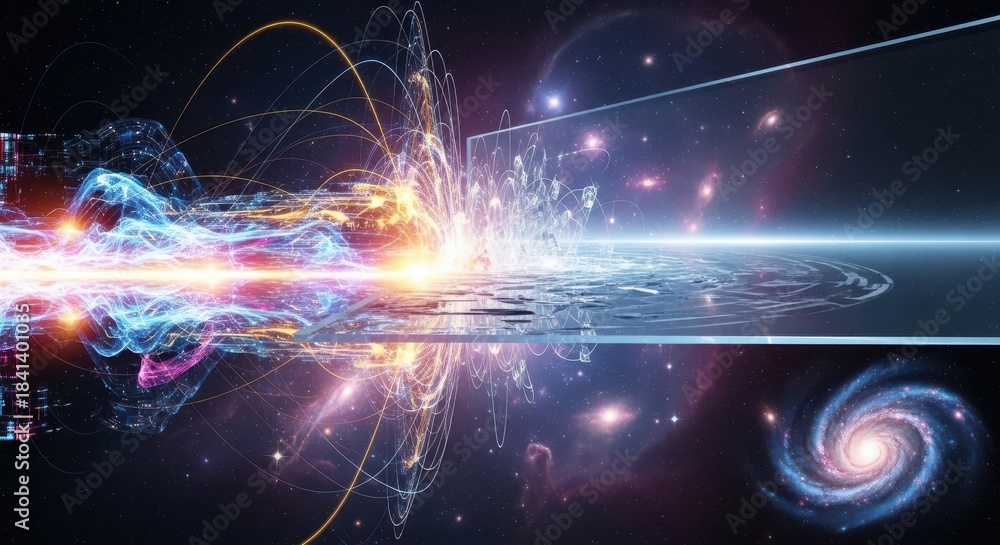 Fototapeta premium Abstract cosmic scene with energy and galaxy elements