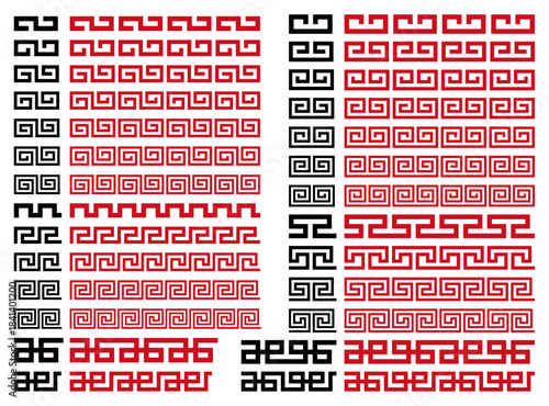 雷文風マークのベクターイラストセット（中国風ラーメンマーク、中華風マーク）