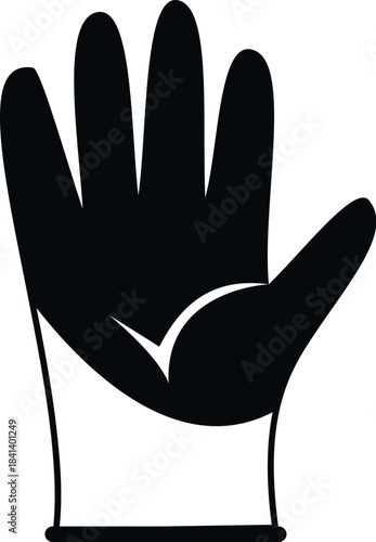 Hand wearing a protective black rubber glove for cleaning activities