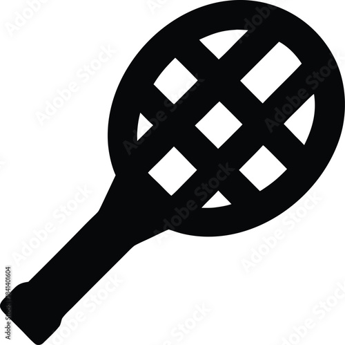 tennis racket icon Black silhouette vector illustration on transparent background