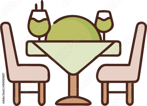 Romantic Dinner Table Icon for Two - Restaurant Flat Design