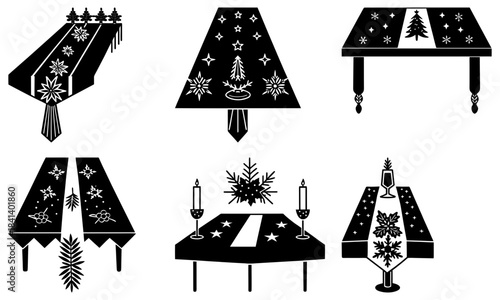Christmas tablecloths and napkins with snowflakes and stars on white background